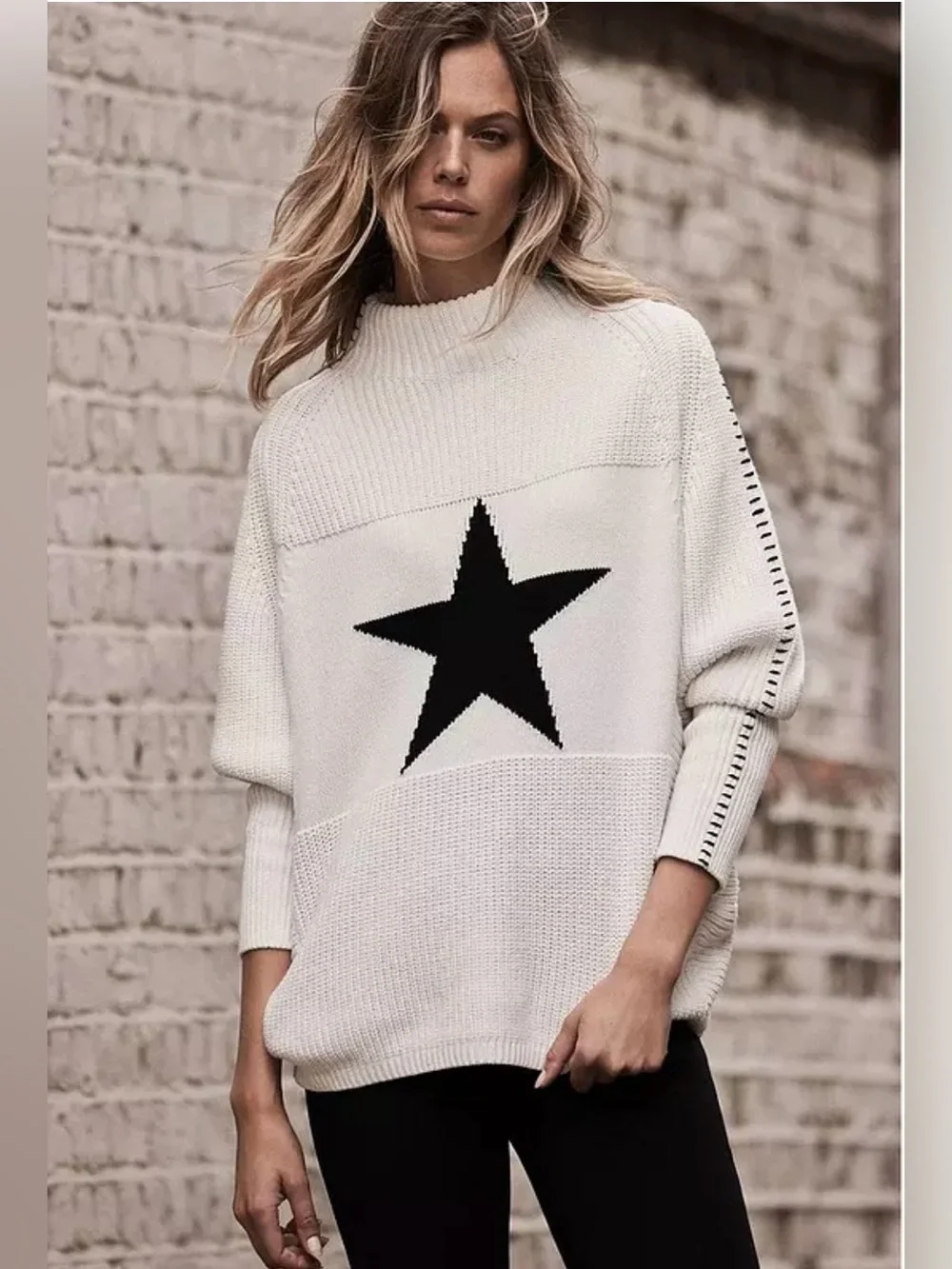 Mint Velvet cream star mock neck sweater L